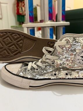Converse Sequin High Top Sneakers - Silver